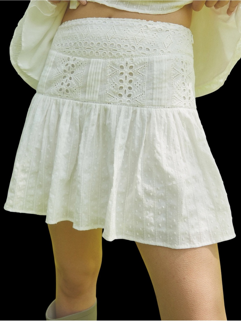 Few Moda Sorella Faye Cotton Mini Skirt White Eyelet Tiered NWT